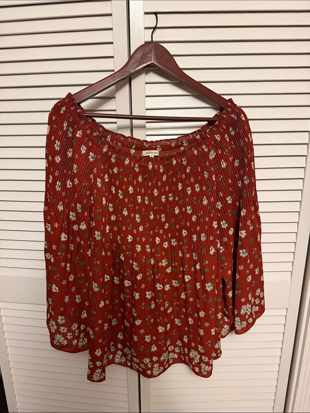 Max Studio Rust Floral Smocked Off-Shoulder Tunic